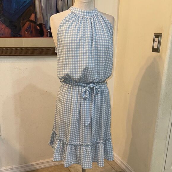 Mackenzie & James Blue/White Checkerboard Halter Dress Size Med - Picture 5 of 10